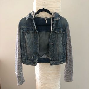 Free People Knit Hooded Denim Jacket